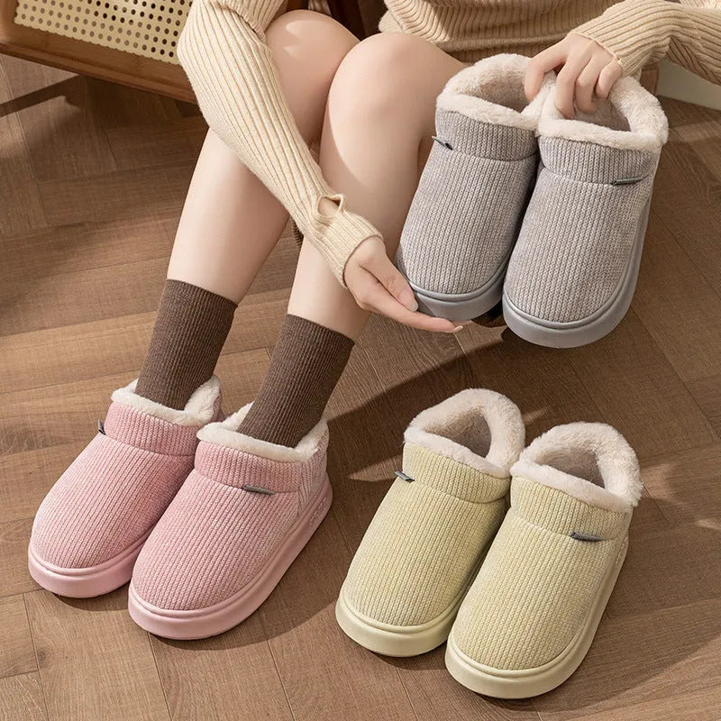 Women's ankle wrap cotton slippers plush upper non-slip EVA sole available in green khaki pink brown gray