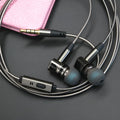 Titanium grey metal in-ear earphones with a braided aluminium foil and TPE cable and detachable connectors.