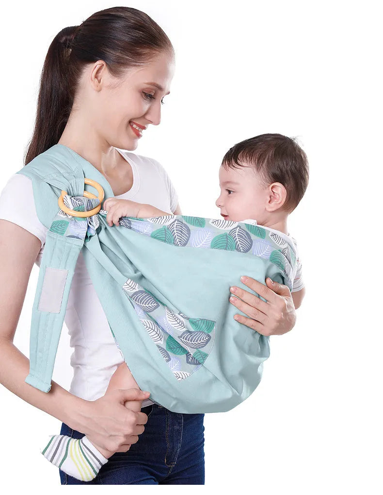 Adjustable baby wrap carrier sling in various colours, shown as a cotton or mesh infant carrier and nursing cover.