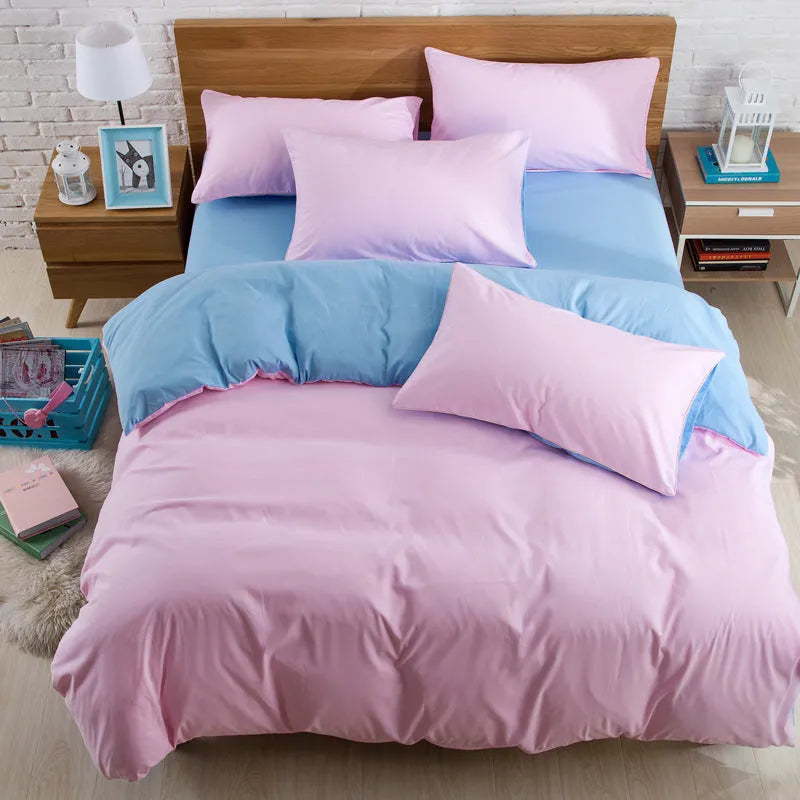 Brushed plain bedding set in brick red colour with duvet cover, sheet and pillowcase on a bed
