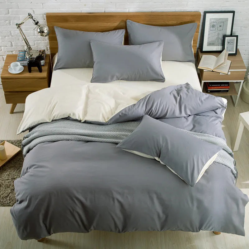 Brushed plain bedding set in brick red colour with duvet cover, sheet and pillowcase on a bed