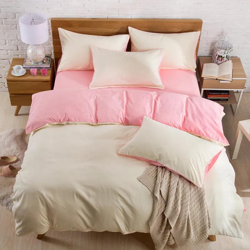 Brushed plain bedding set in brick red colour with duvet cover, sheet and pillowcase on a bed