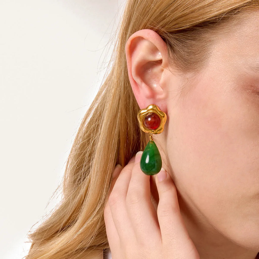 Geometric quadrilateral resin earrings with antique-style electroplated finish, women's jewellery