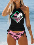 Conservative ladies swimsuit with colourful split design and briefs style for swimming