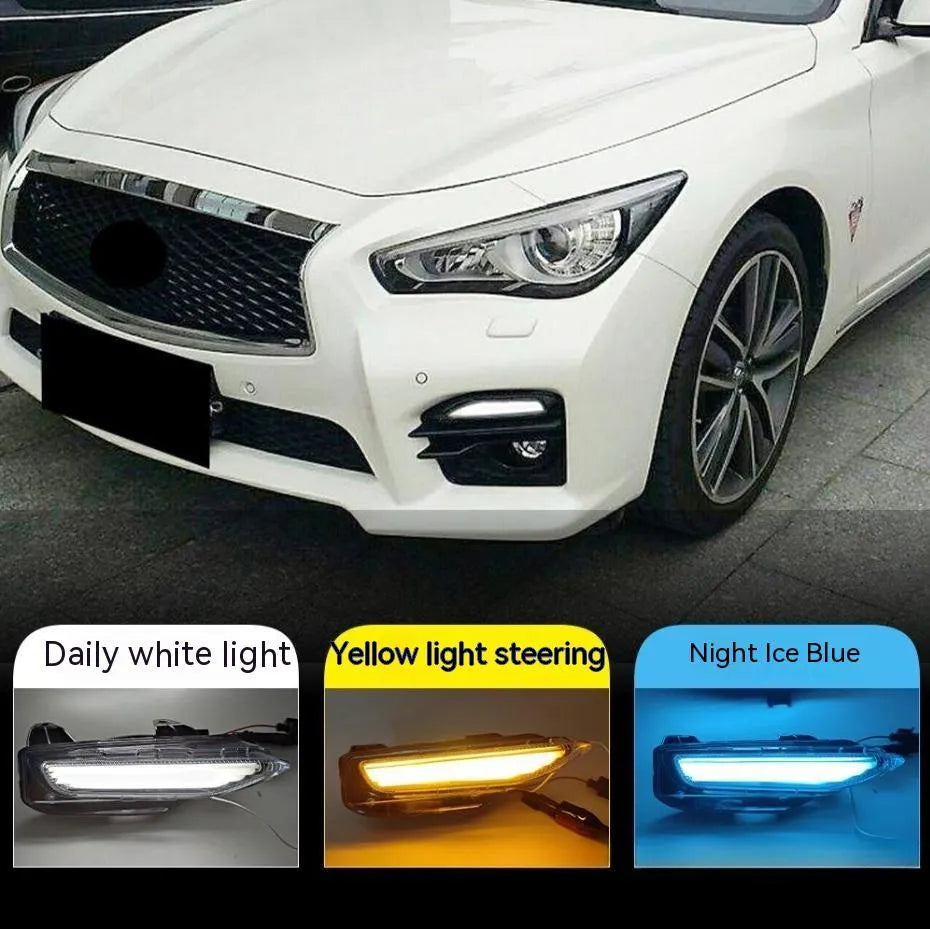 Infiniti Q50 Q70 front bumper LED turn signal and daytime running light replacement unit with ABS housing