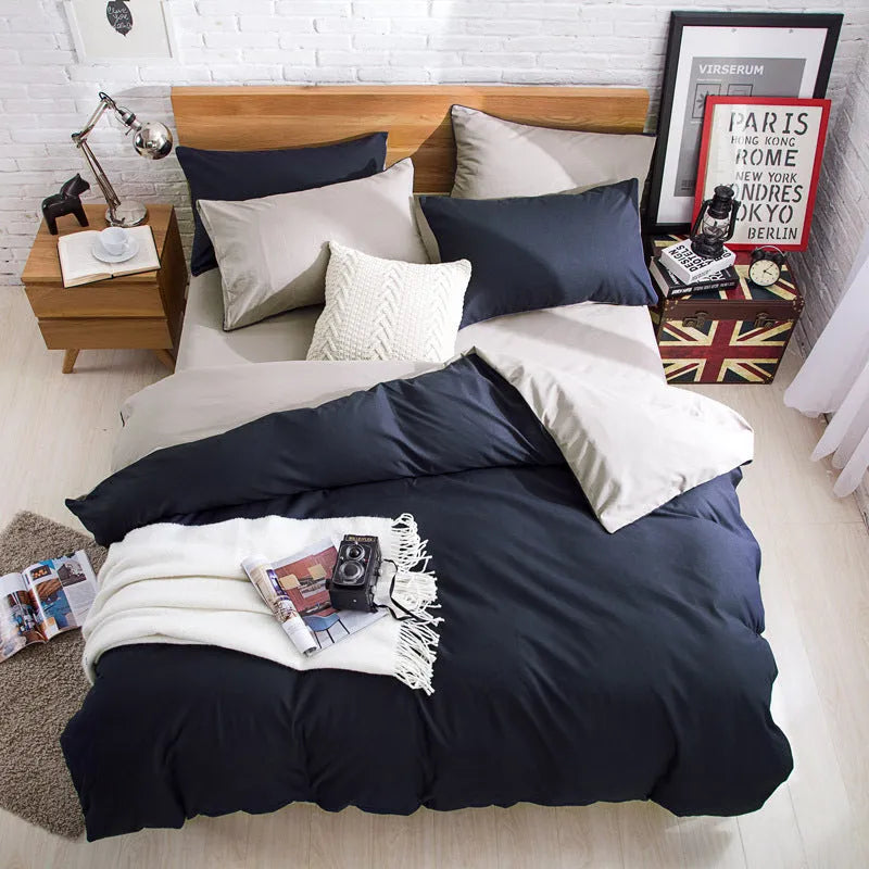 Brushed plain bedding set in brick red colour with duvet cover, sheet and pillowcase on a bed