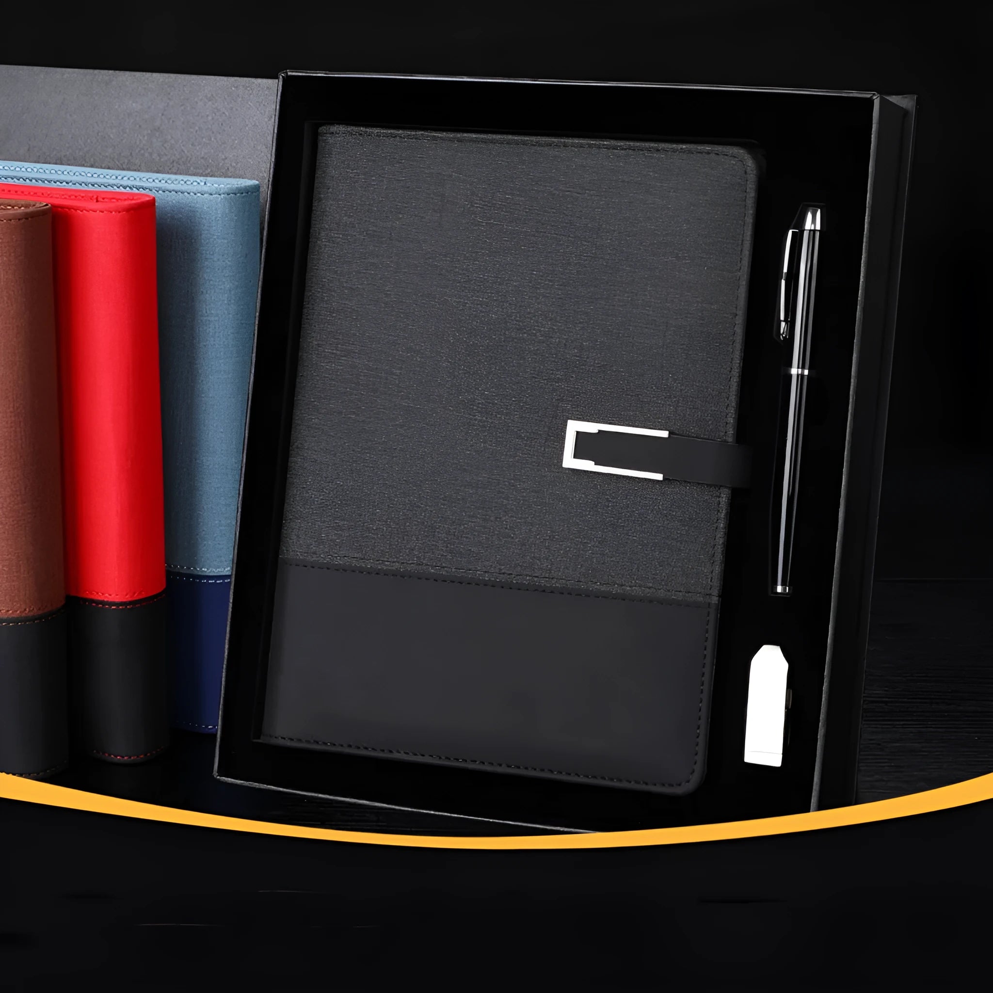 A5 notebook with soft PU leather cover in business brown colour option showing thickening design