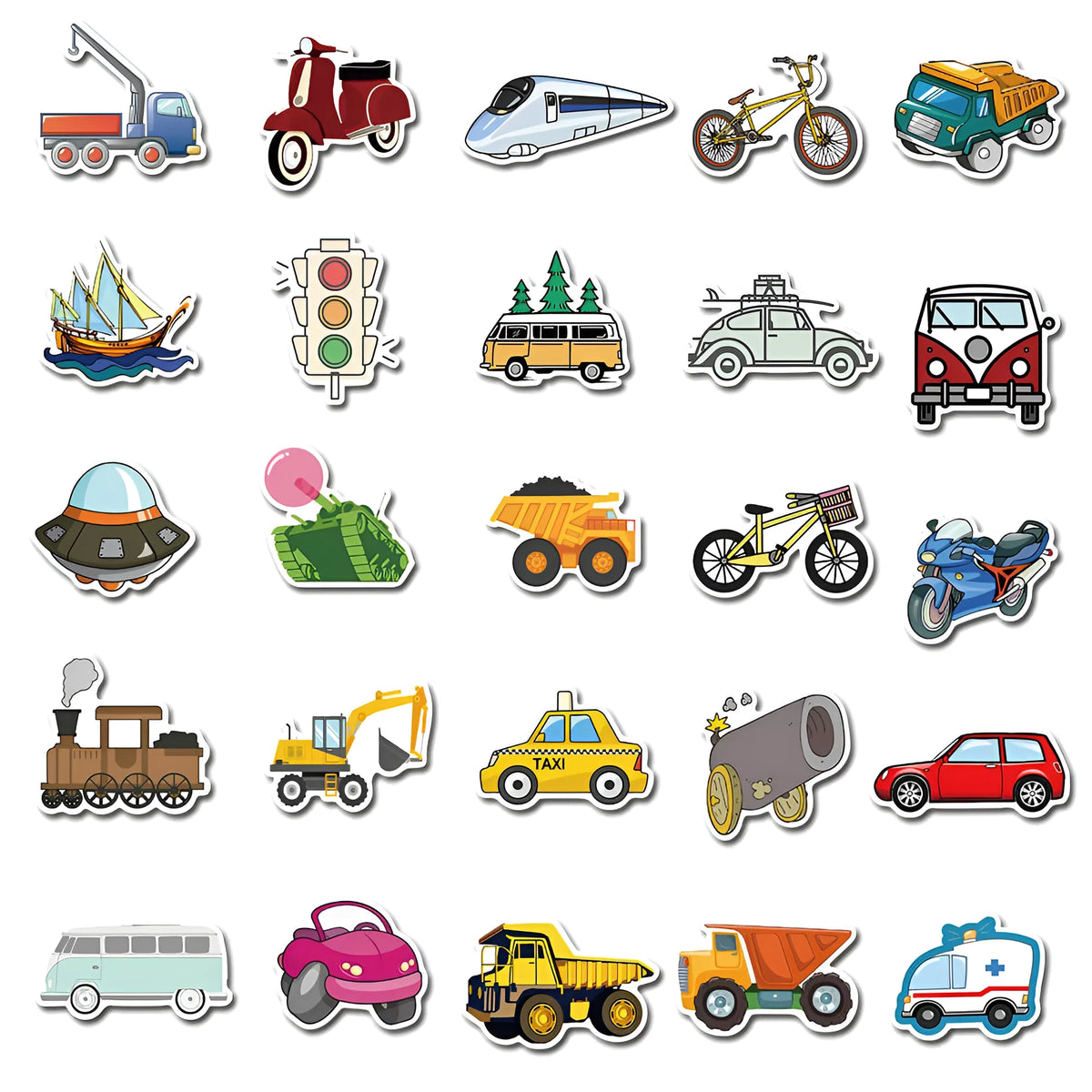 40 cartoon vehicle graffiti stickers in 4-6cm sizes with car and excavator designs for luggage and laptops