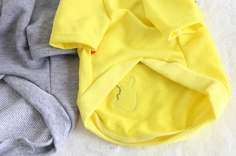 Grey and yellow cotton dog coat size XS for small dogs on white background