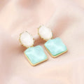 Alloy geometric square earrings with water ripple contrast finish in sapphire blue