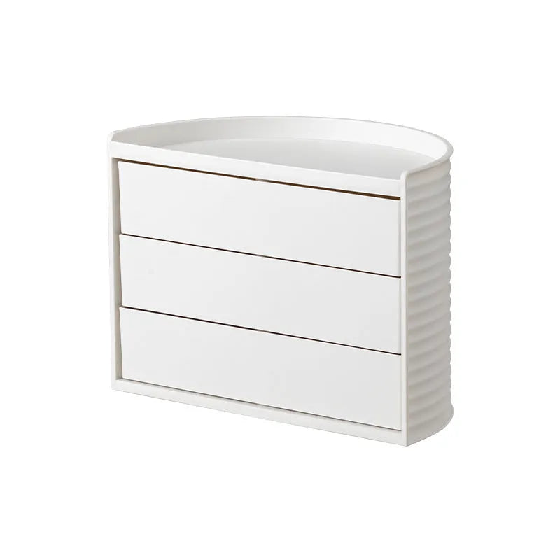 Rotating cosmetics storage box in white or pink, plastic, 27x15.5x19.5cm, for makeup and toiletries.