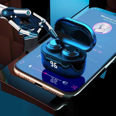Black in-ear stereo Bluetooth headset with NFC touchpoint for instant pairing.