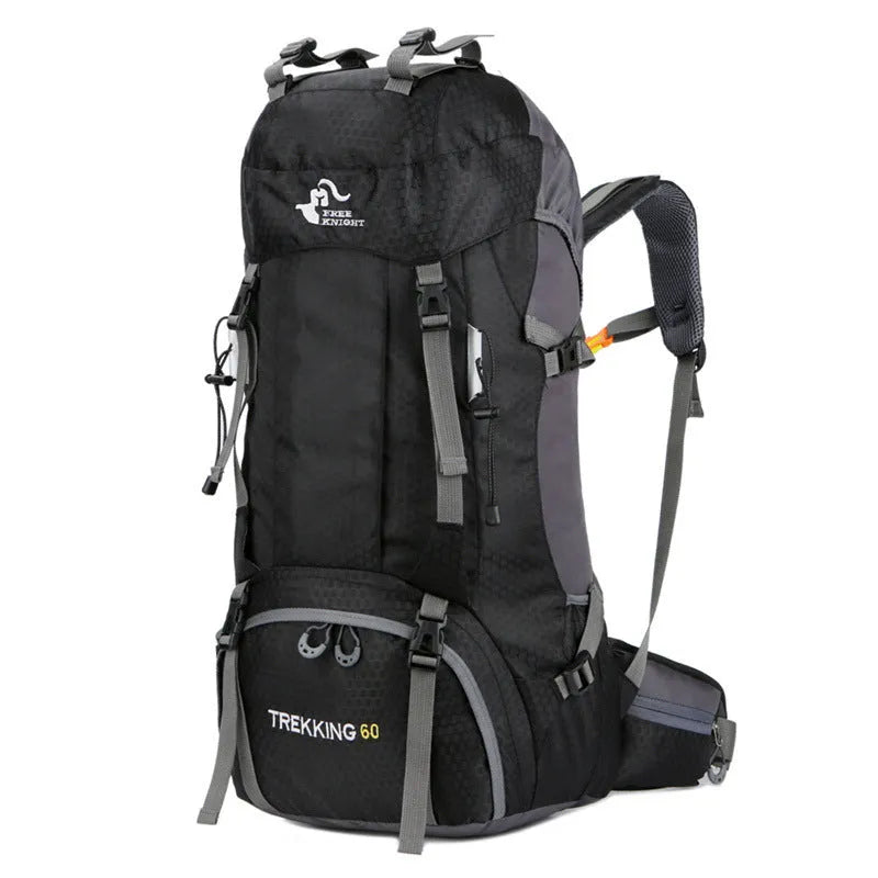 60L waterproof outdoor shoulder bag in black, polyester material, with shoulder straps and spacious main compartment