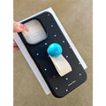 Polka dot silicone phone case with finger ring, frosted finish, for iPhone, pink colour, back view