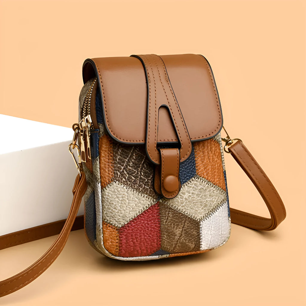 Urban Simplicity horizontal square PU leather crossbody pouch in irregular blue brown with single shoulder strap