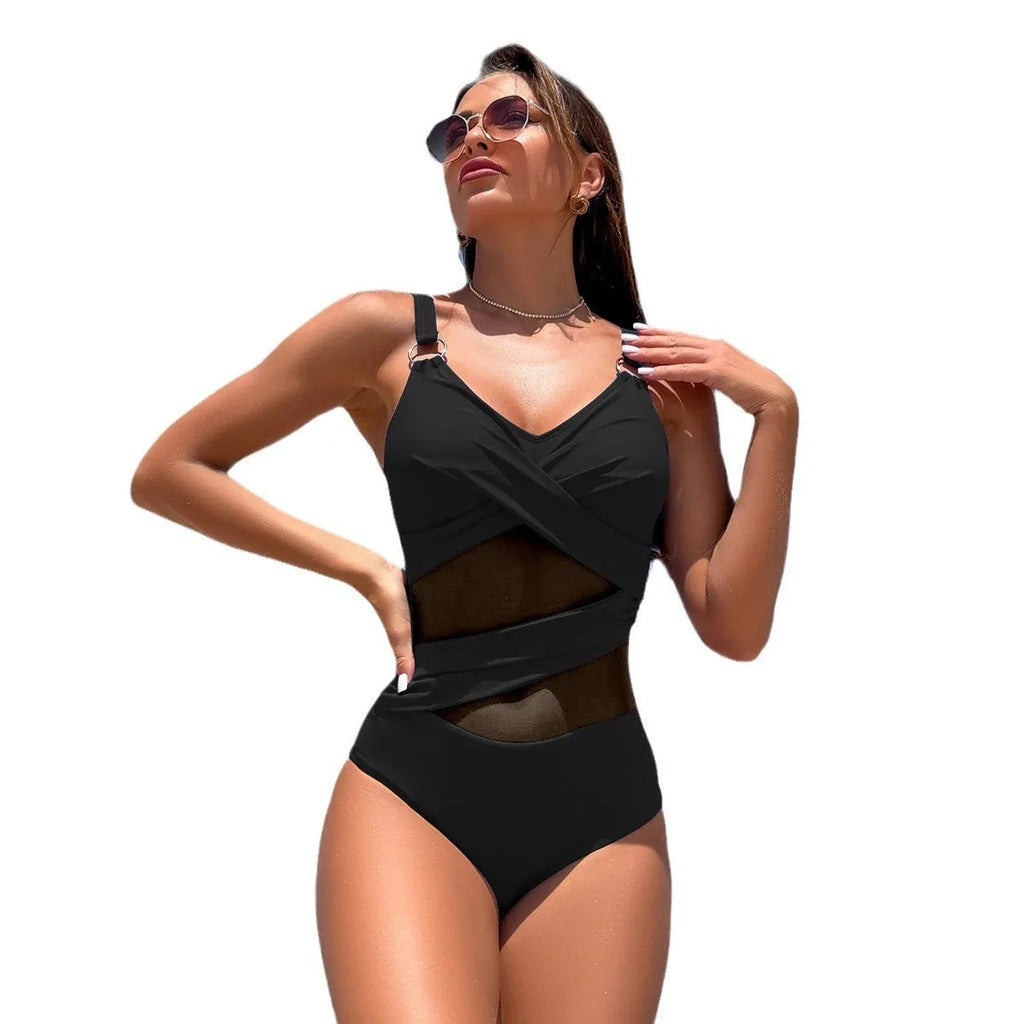 Women's solid-colour one-piece swimsuit in quick-drying nylon fabric