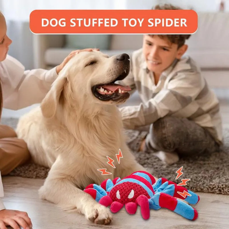 Red teddy bear dog toy for medium and large breed puppies on a neutral background.