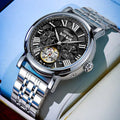 Men's automatic mechanical watch with steel bracelet and waterproof construction