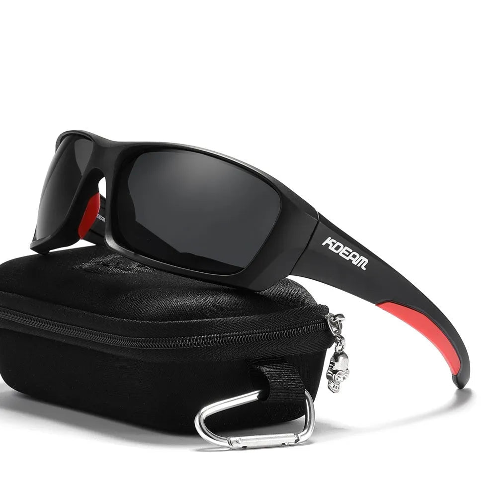 Ultralight polarised sports sunglasses with TR90 frame in assorted colours on a plain background.
