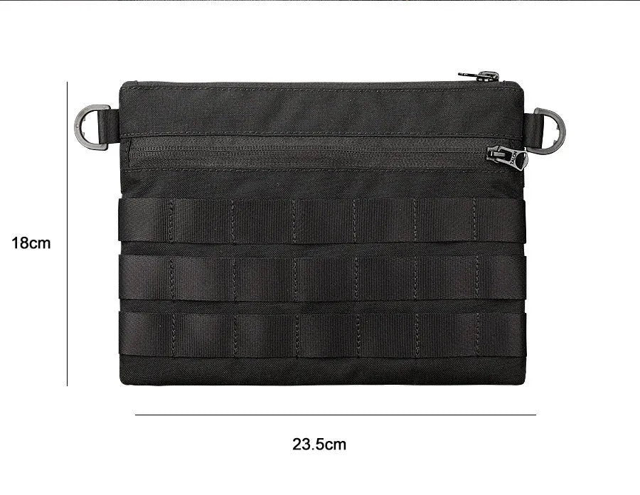 Black Oxford cloth portable outdoor kit measuring 18 by 3.5 centimetres