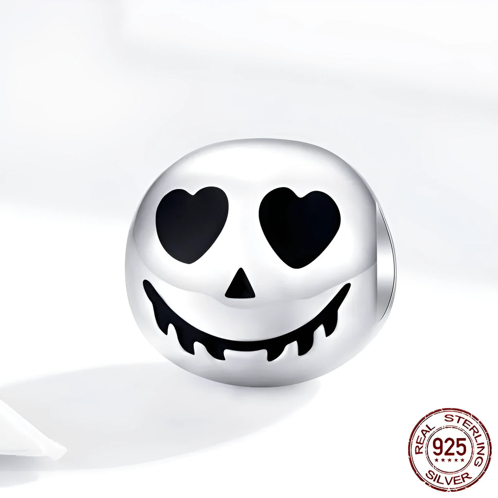 Halloween S925 silver bead grimace doll ghost face, 1cm height and width, picture colour