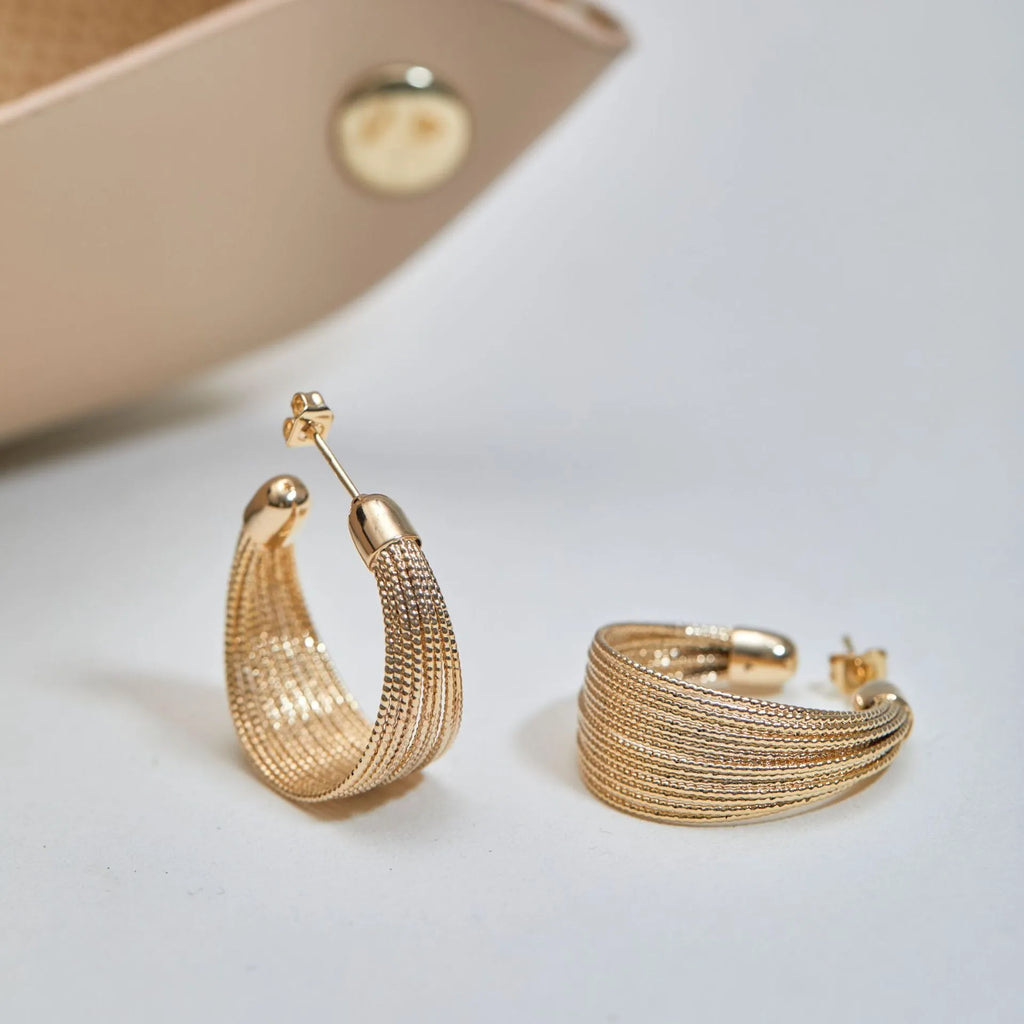 Multi-layer simple bracelet earrings set with silver and gold electroplated finishes on copper