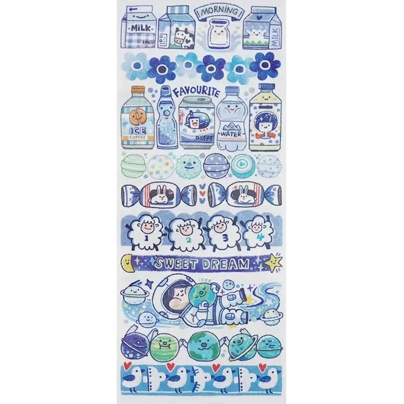 A sheet of cute cartoon character stickers for decorating haemorrhoid tape packaging.