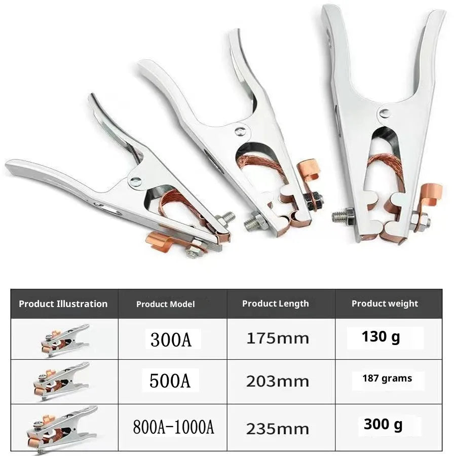 Ground copper ribbon welding iron wire clip with adjustable length, available in 300A to 1000A ratings
