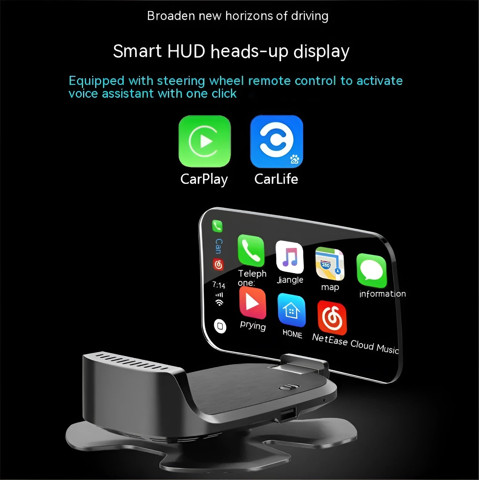 Black car head-up display HUD projector unit for dashboard speed projection