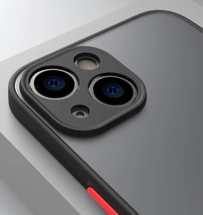 Frosted hard plastic iPhone case with fine hole pattern and full camera lens protection