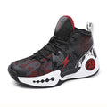 Children's mesh basketball shoes with non-slip rubber sole and lace-up closure in 8809 black red white