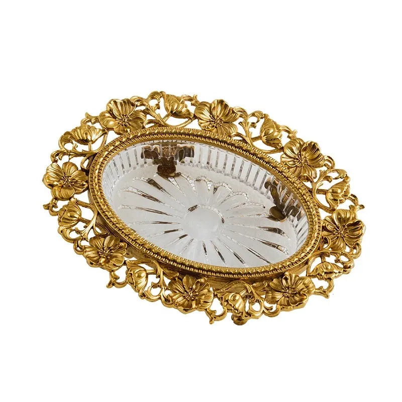 French Versailles carved aluminium jewellery storage dish with 0.5 capacity, modern simple style, showing decorative tray surface