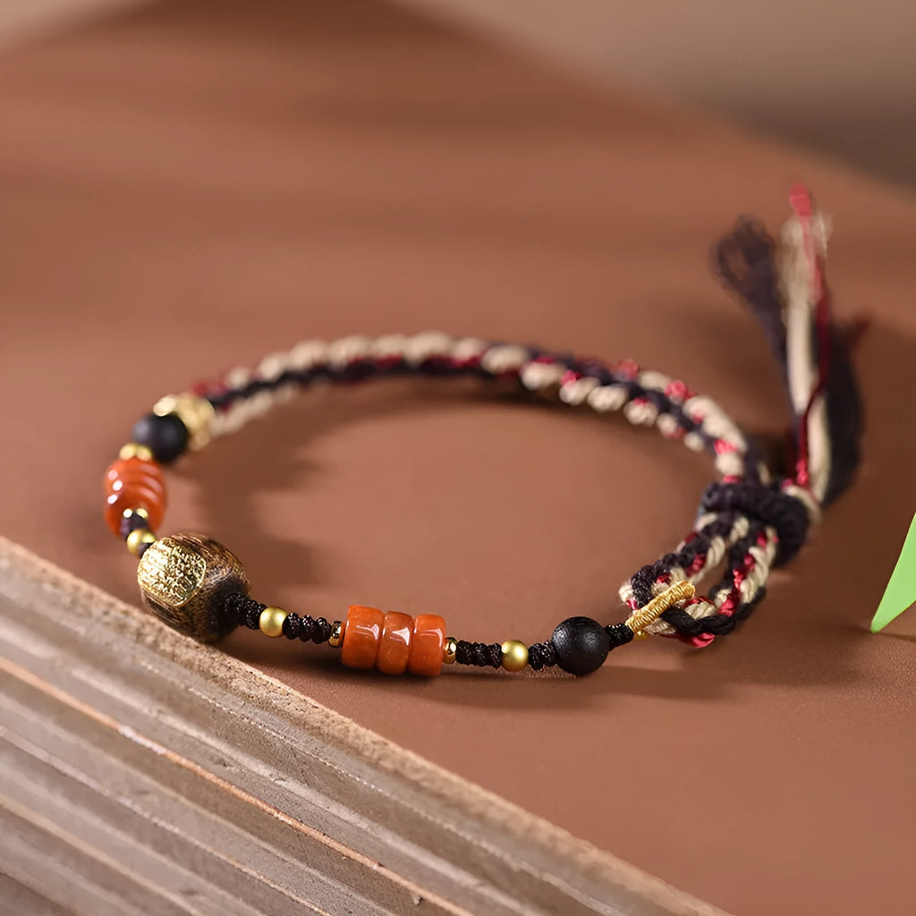 DIY woven watch band with hand-woven rope design in flexible wire showing ethnic style details