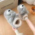 Grey and white cotton ankle wrap slippers with plush upper and non-slip sole