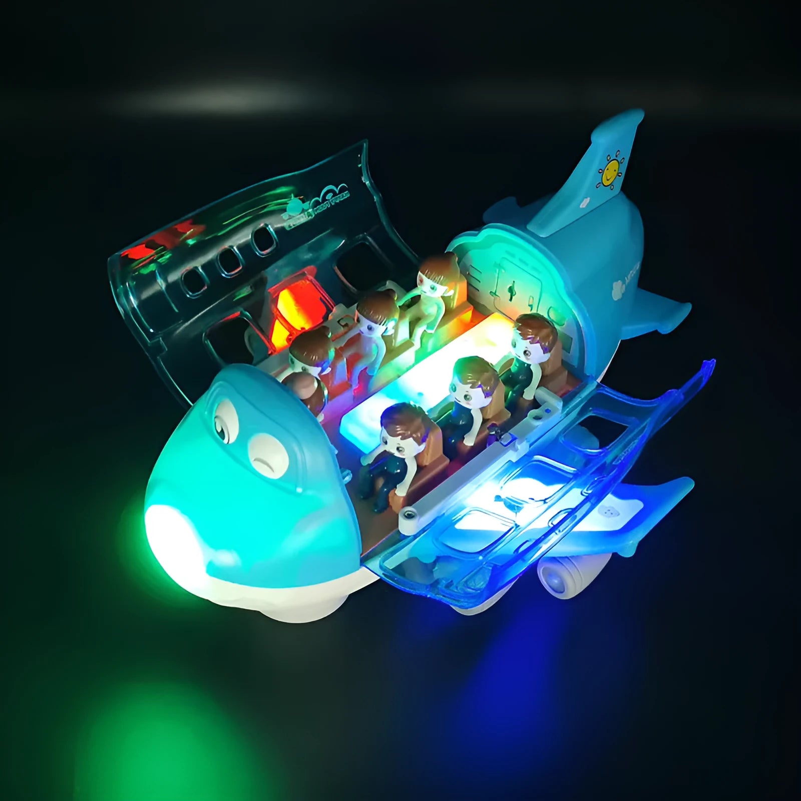 Blue plastic simulation toy airplane with 360 rotation music lights somatosensory remote for boys girls 4-6