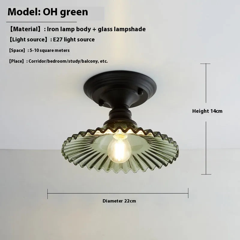 American retro single-head ceiling lamp with a glass cover shade