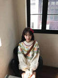 Women's milky white lantern sleeve pullover knitwear with loose Mori style