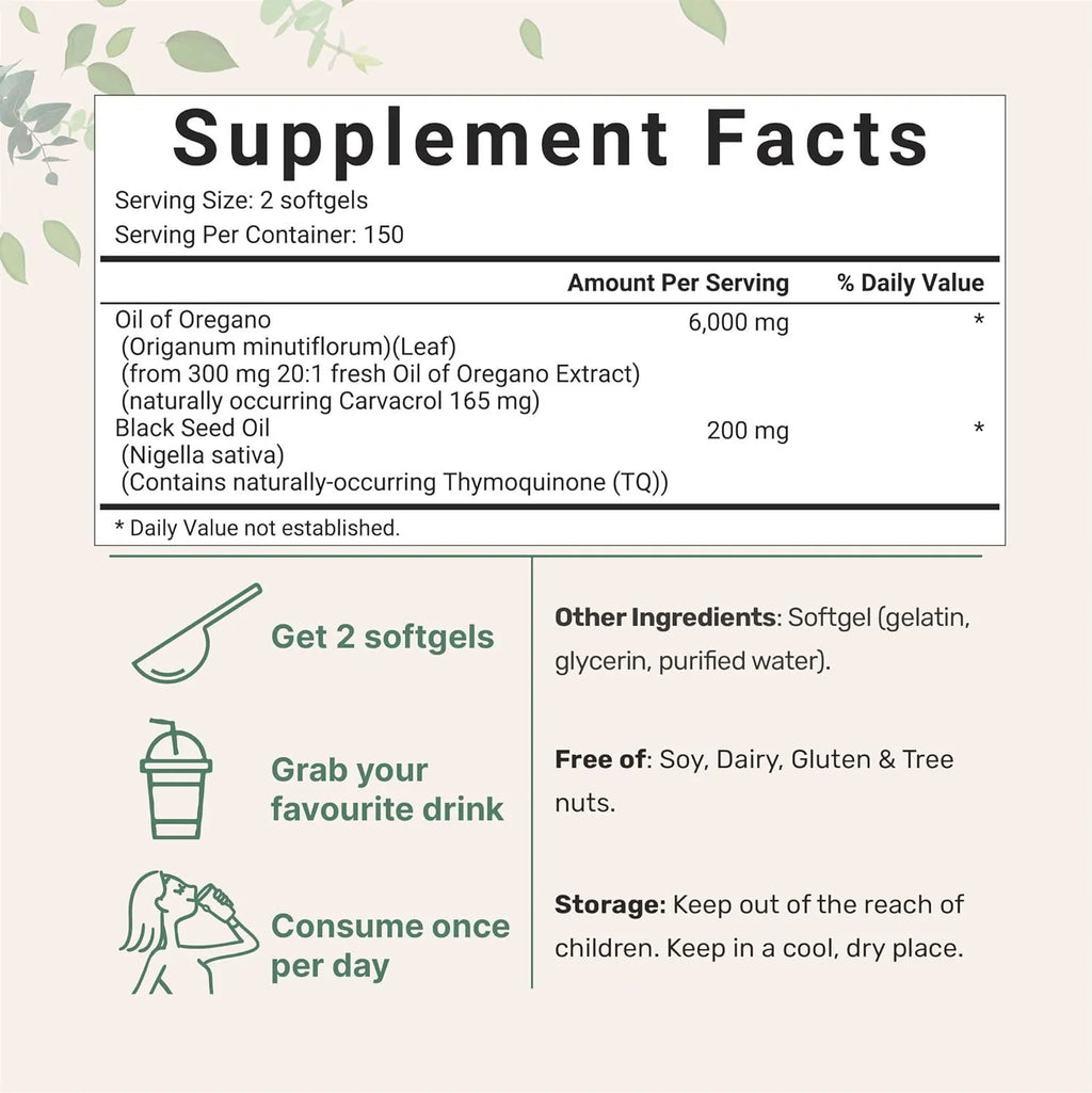 Butter black seed oil soft capsules supplement bottle showing 180 or 300 tablet pack option.