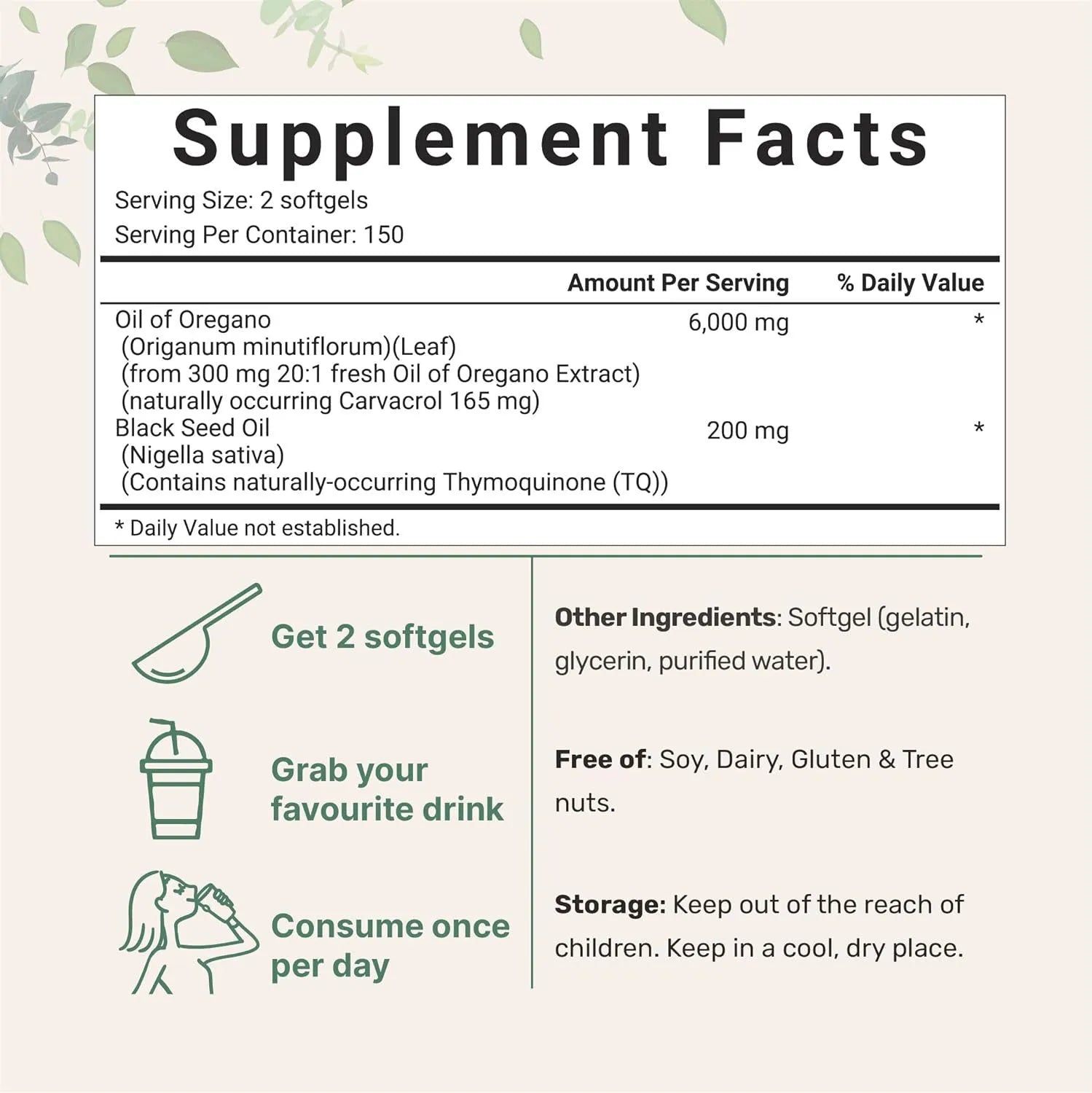 Butter black seed oil soft capsules supplement bottle showing 180 or 300 tablet pack option.