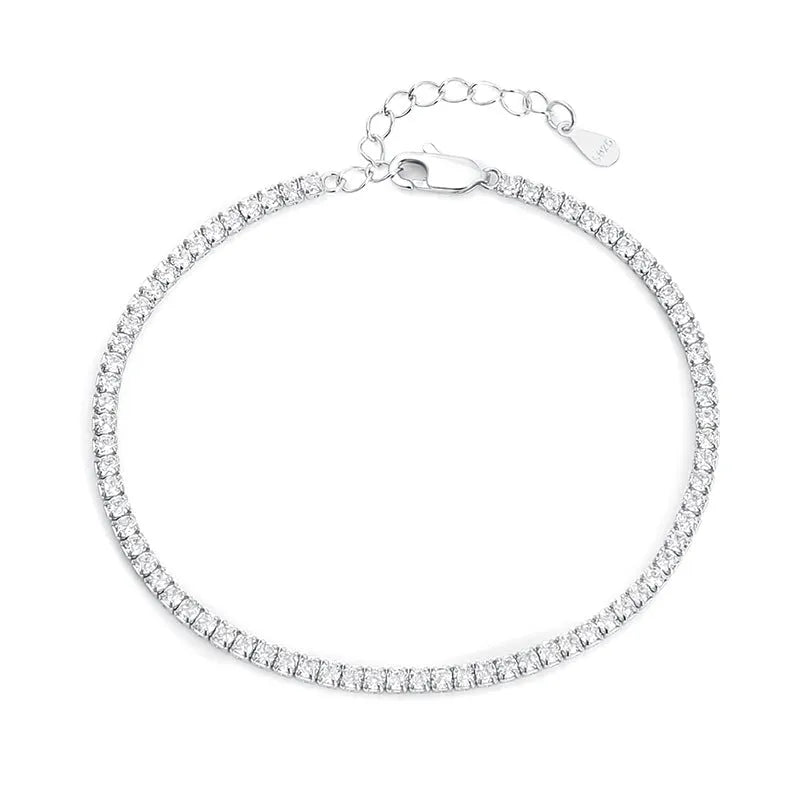 Geometric silver bracelet with zircon inlay, white gold finish, 3mm stone on a flat surface
