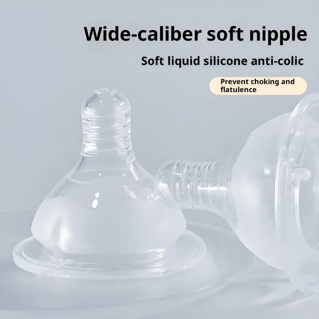 Transparent liquid silicone wide mouth baby bottle nipple cross hole size for newborns 0-3 months