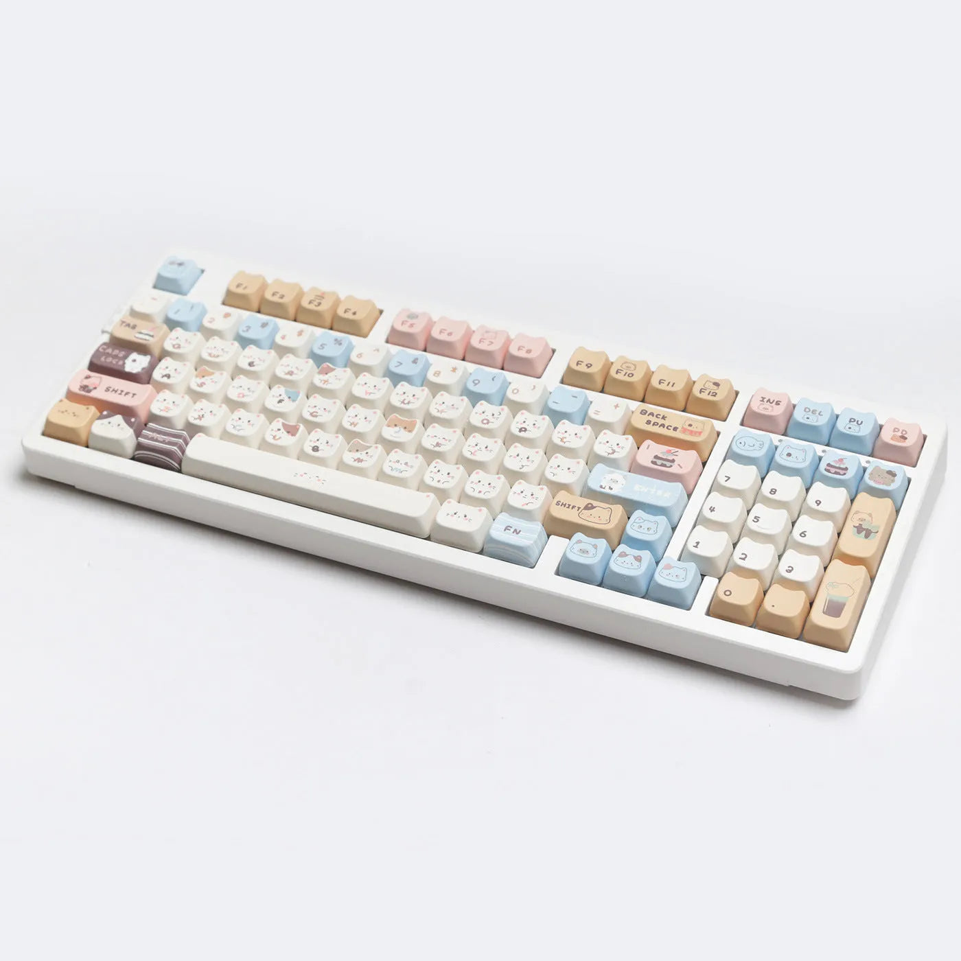 High Sea Salt Cat themed PBT keycap set for mechanical keyboards on a grey background.