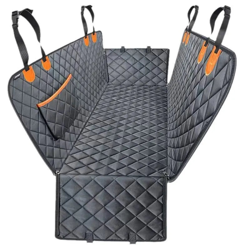 Orange pet car seat mat with pocket, 137x147cm, water and dirt resistant anti-bite cloth cover for dogs