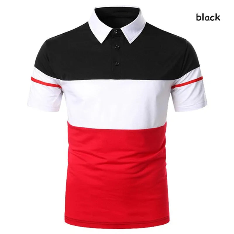 Men's lapel slim polo shirt in cotton, asymmetric style, short sleeves, available in red
