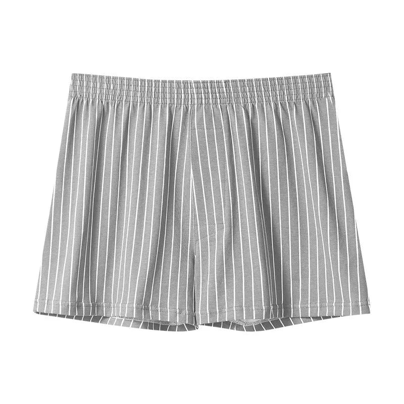 Plus-sized cotton men's mid waist boxers in black stripe pattern, sizes up to 6XL