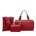 Unisex PU shoulder gym and business travel bag three-piece set, solid colour with weaving detail, 36-55L