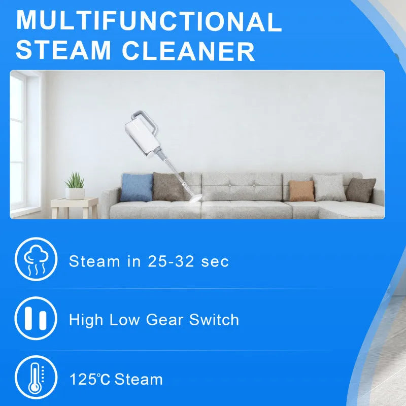 White household electric steam mop handheld design with stainless steel soleplate and water tank