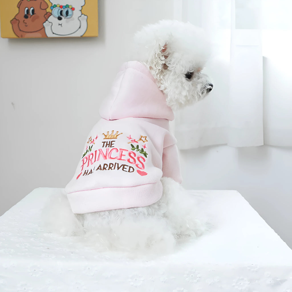 Little Princess design hooded pet sweater for dogs and cats in polyester fabric