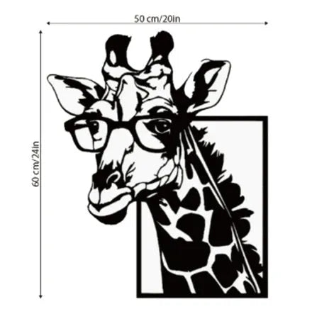 Black iron giraffe silhouette wall hanging with glasses in American country style on a wall