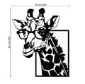 Black iron giraffe silhouette wall hanging with glasses in American country style on a wall